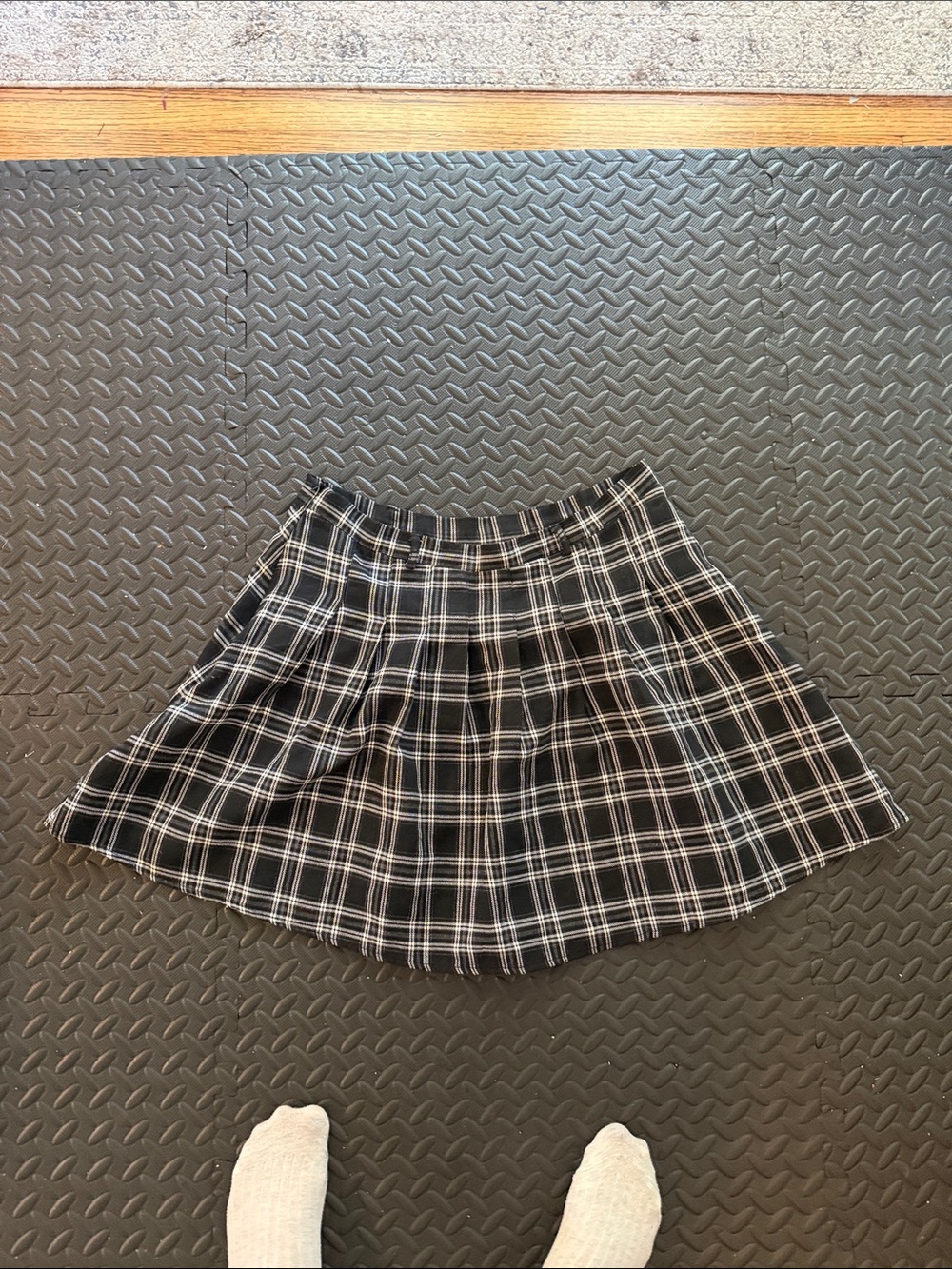 Black Plaid Circle Skirt - Women's Skater Style